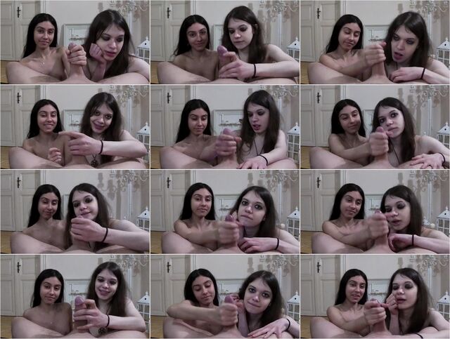 Handjob contest! Girlfriend Against Sister, jerking him one minute each  who will win HD Preview